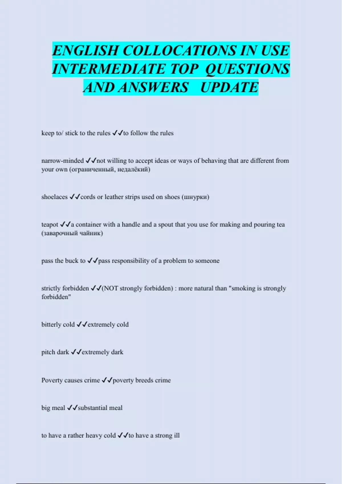 COLLOCATIONS IN USE INTERMEDIATE Top Questions and Answers 2024 ...