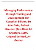 Test Bank For Managing Performance through Training and Development  8th Canadian Edition By Alan Saks, Robert Haccoun (All Chapters, 100% Original Verified, A+ Grade) 