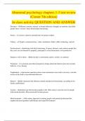 Abnormal psychology chapters 1-3 test review (Comer 7th edition) In-class activity QUESTION AND ANSWER 