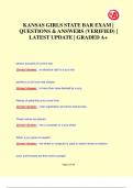 KANSAS GIRLS STATE BAR EXAM &vert;  QUESTIONS & ANSWERS &lpar;VERIFIED&rpar; &vert;  LATEST UPDATE &vert; GRADED A&plus;
