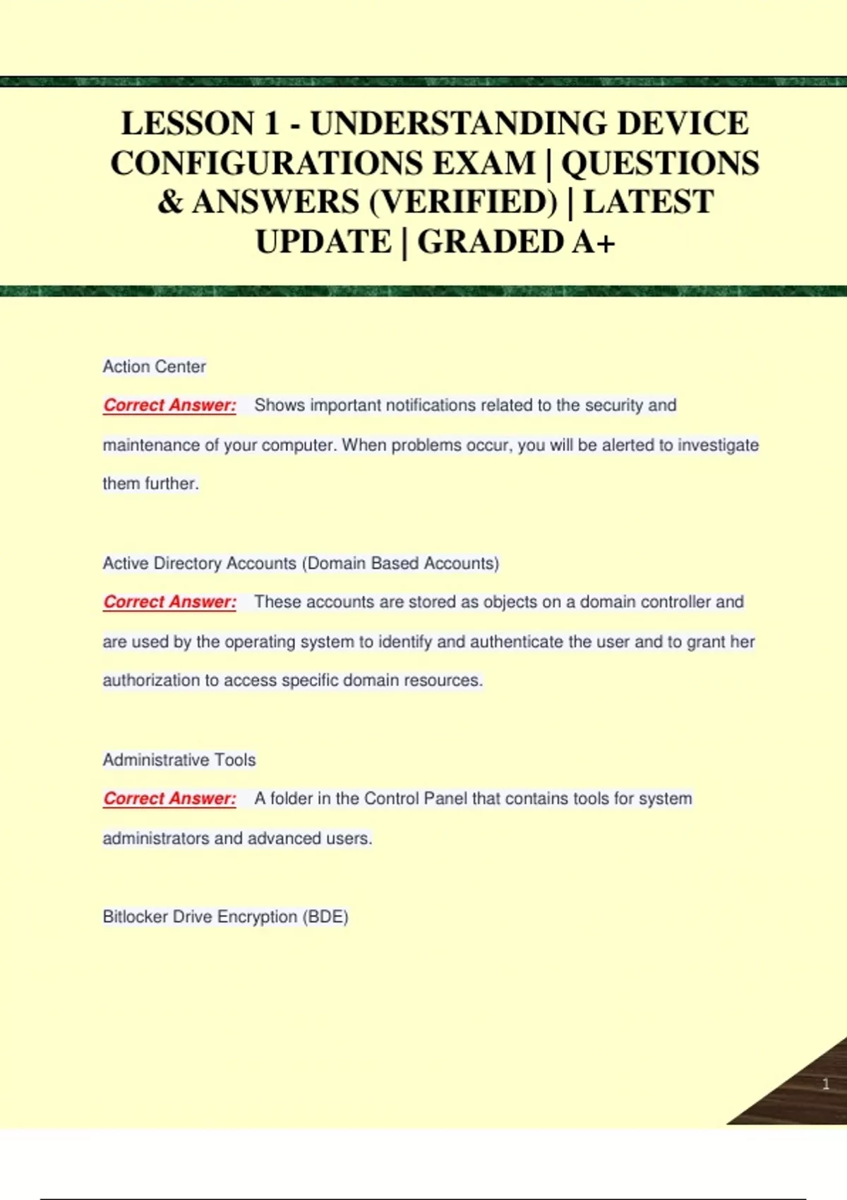 LESSON 1 - UNDERSTANDING DEVICE CONFIGURATIONS EXAM | QUESTIONS ...