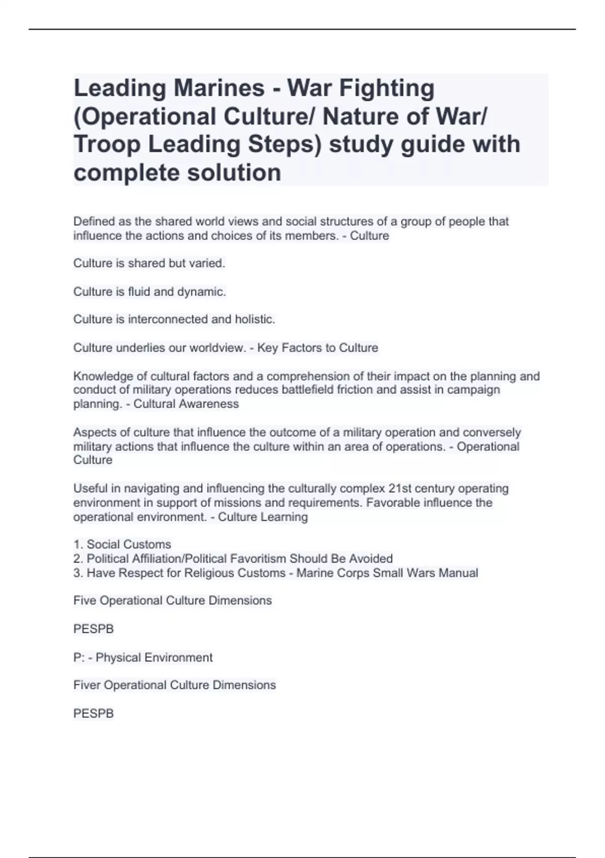 Leading Marines - War Fighting (Operational Culture/ Nature of War ...