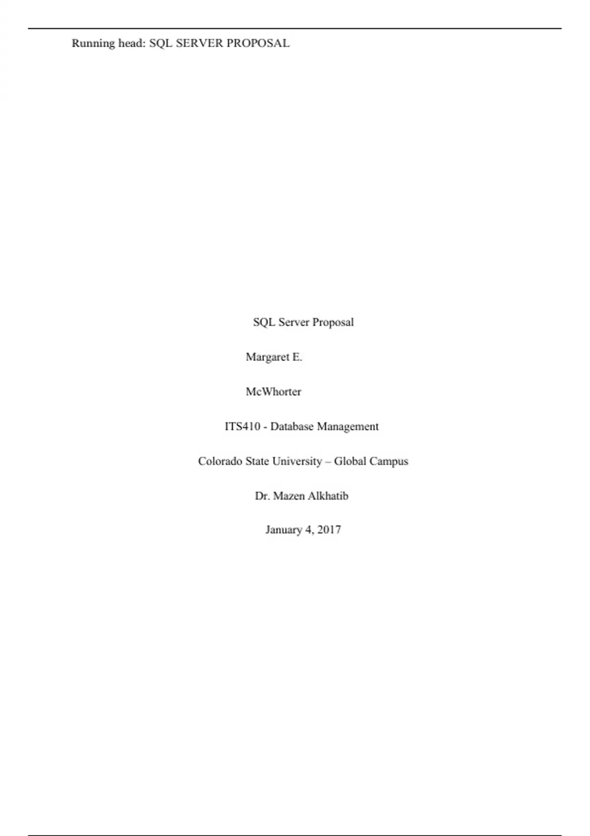 SQL SERVER PROPOSAL - SQL SERVER PROPOSAL - Stuvia US