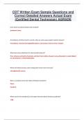 CDT Written Exam Sample Questions and Correct Detailed Answers Actual Exam &lpar;Certified Dental Technician&rpar; AGRADE