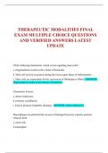 THERAPEUTIC MODALITIES FINAL  EXAM MULTIPLE CHOICE QUESTIONS  AND VERIFIED ANSWERS LATEST  UPDATE