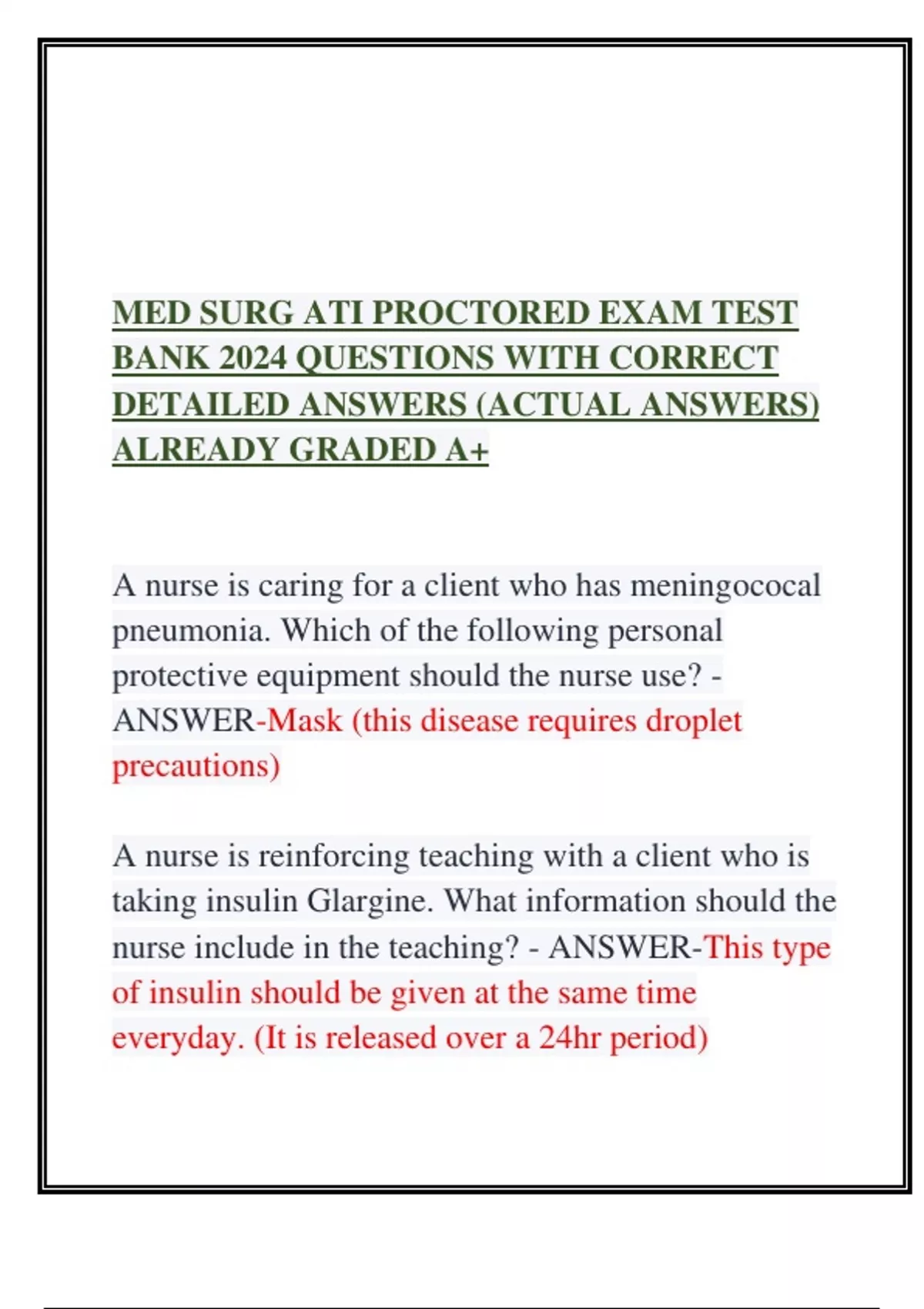 MED SURG ATI PROCTORED EXAM TEST BANK 2024 QUESTIONS WITH CORRECT ...