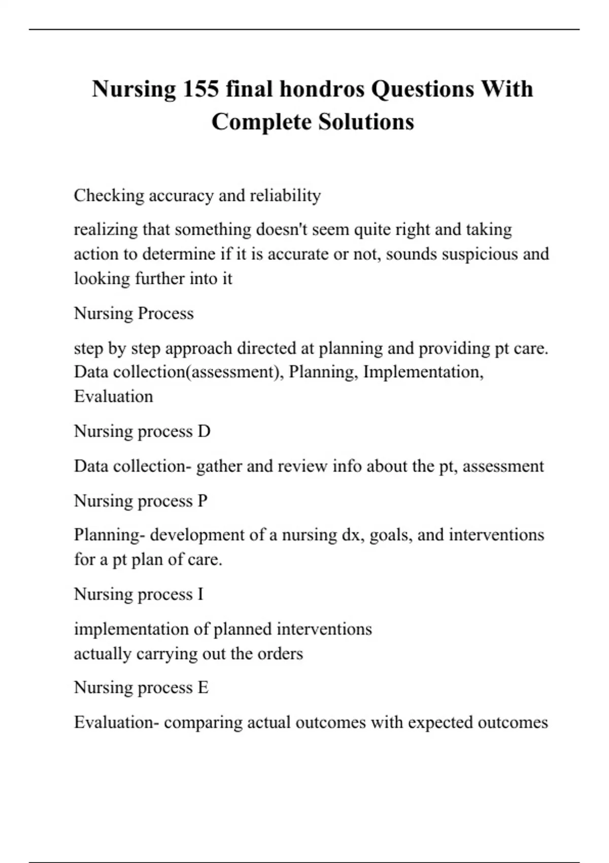 Nursing 155 final hondros Questions With Complete Solutions - NUR 155 ...