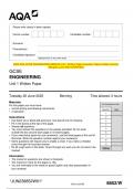 2023 AQA GCSE ENGINEERING 8852/W Unit 1 Written Paper Question Paper & Mark scheme  (Merged) June 2023 [VERIFIED] GCSE ENGINEERING Unit 1 Written Paper