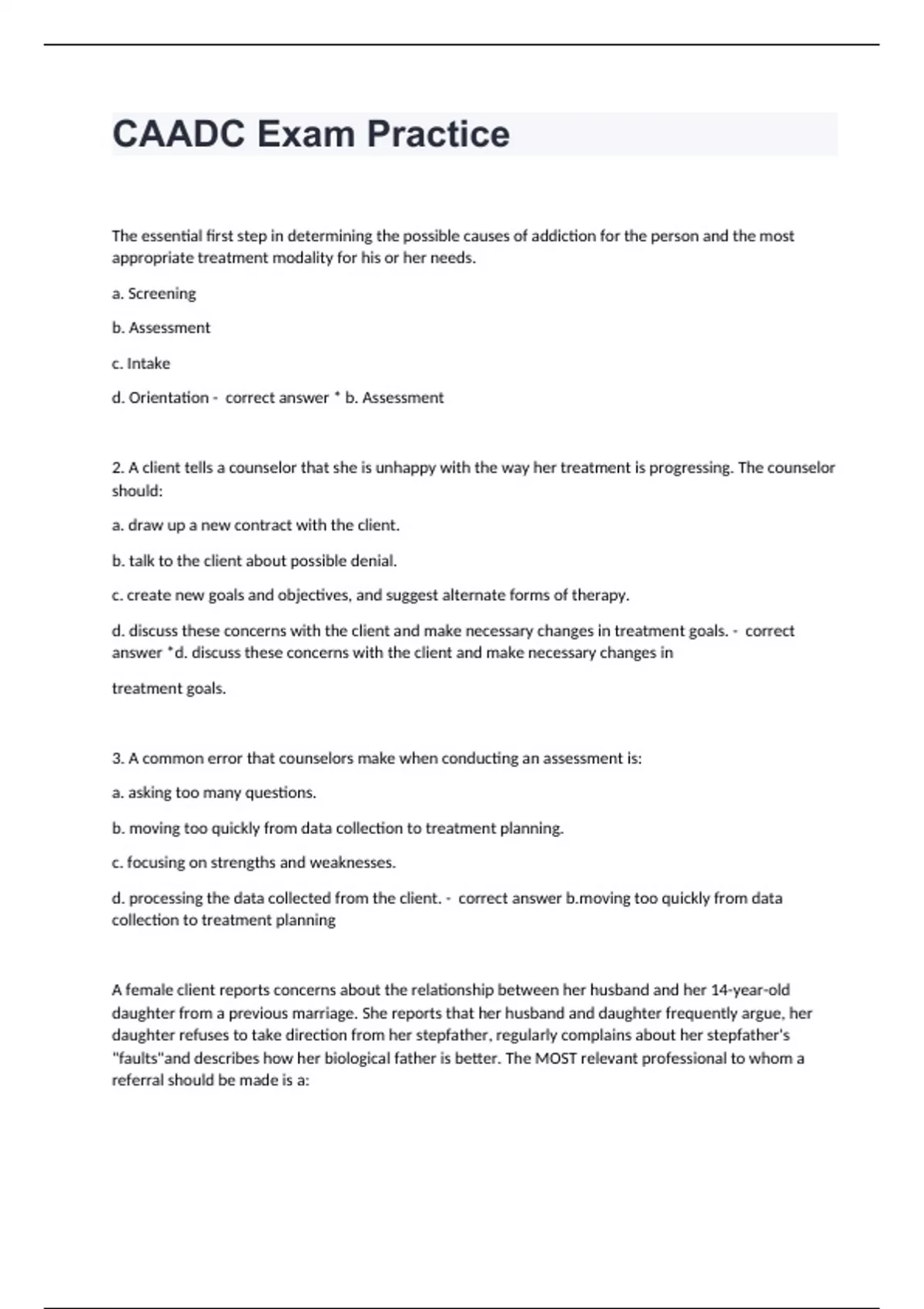CAADC Exam Practice Question and answers rated A+ 2024 - CAADC - Stuvia US