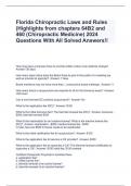 Florida Chiropractic Laws and Rules &lpar;Highlights from chapters 64B2 and 460 &lpar;Chiropractic Medicine&rpar; 2024 Questions With All Solved Answers&excl;&excl;