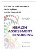 TEST BANK For Health Assessment in Nursing&comma; 7th Edition by Weber&comma; Verified Chapters 1 - 34&comma; Complete Newest Version