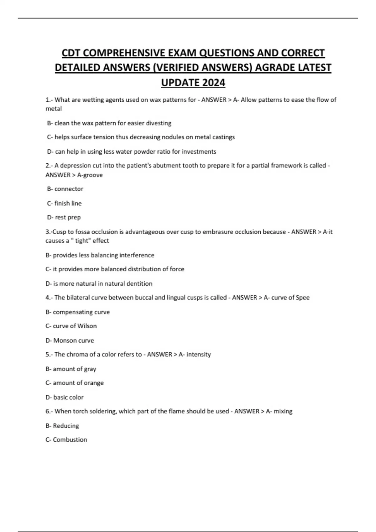 CDT COMPREHENSIVE EXAM QUESTIONS AND CORRECT DETAILED ANSWERS (VERIFIED