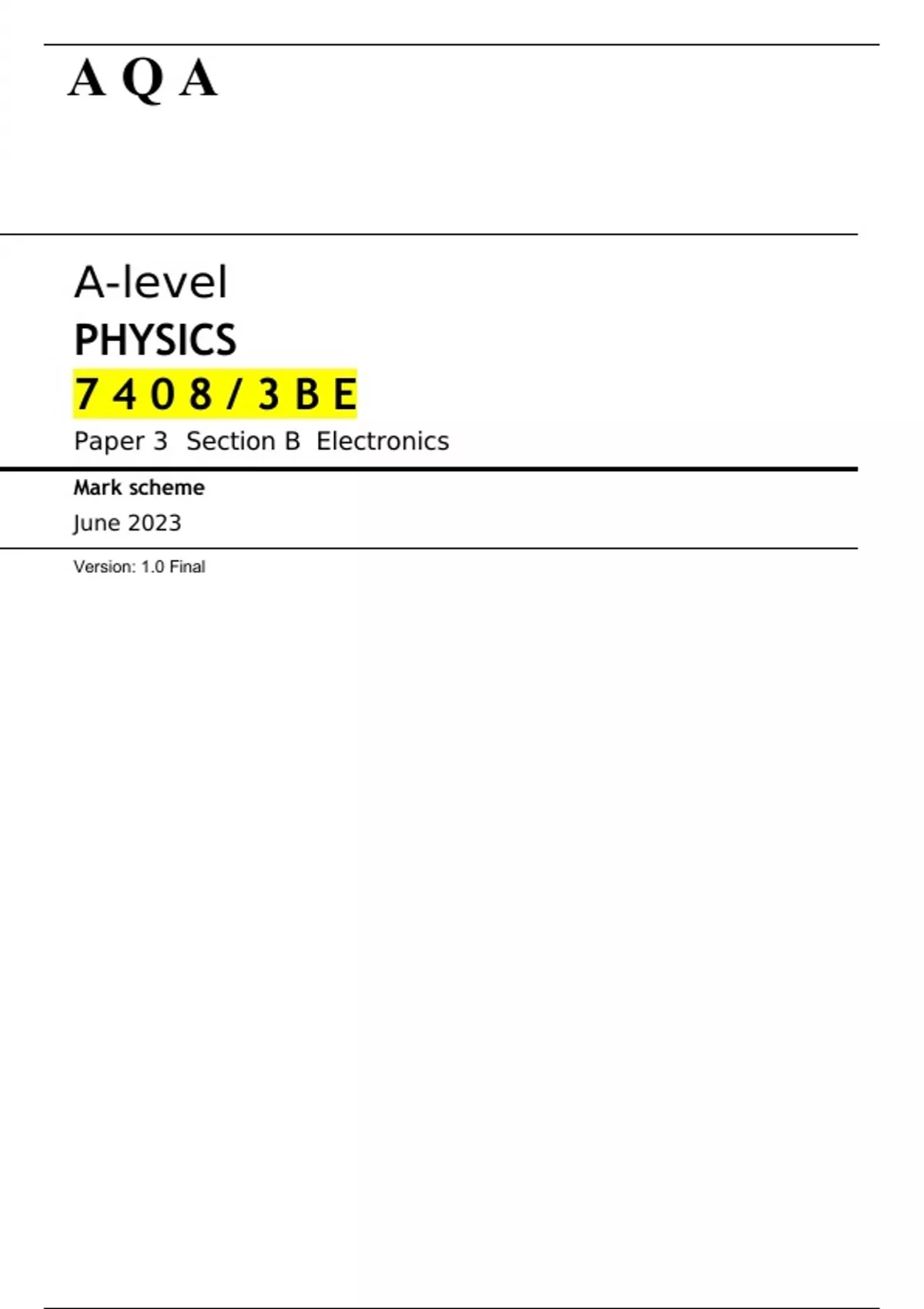 AQA A LEVEL Physics paper 3BE Mark-scheme June 2023 - AQA Physics ...
