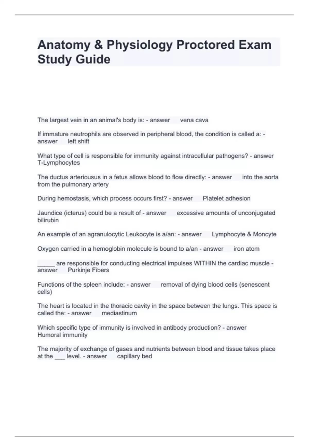 Anatomy & Physiology Proctored Exam Study Guide Questions with correct ...
