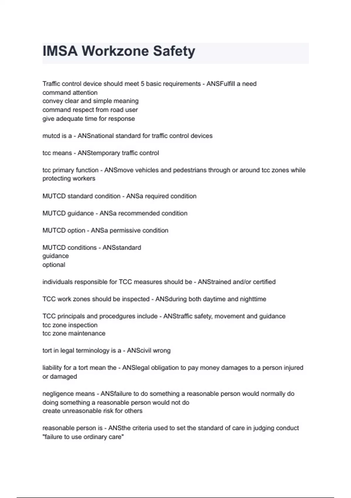 IMSA Work zone Safety Exam 2024/2025 Questions With A score assured
