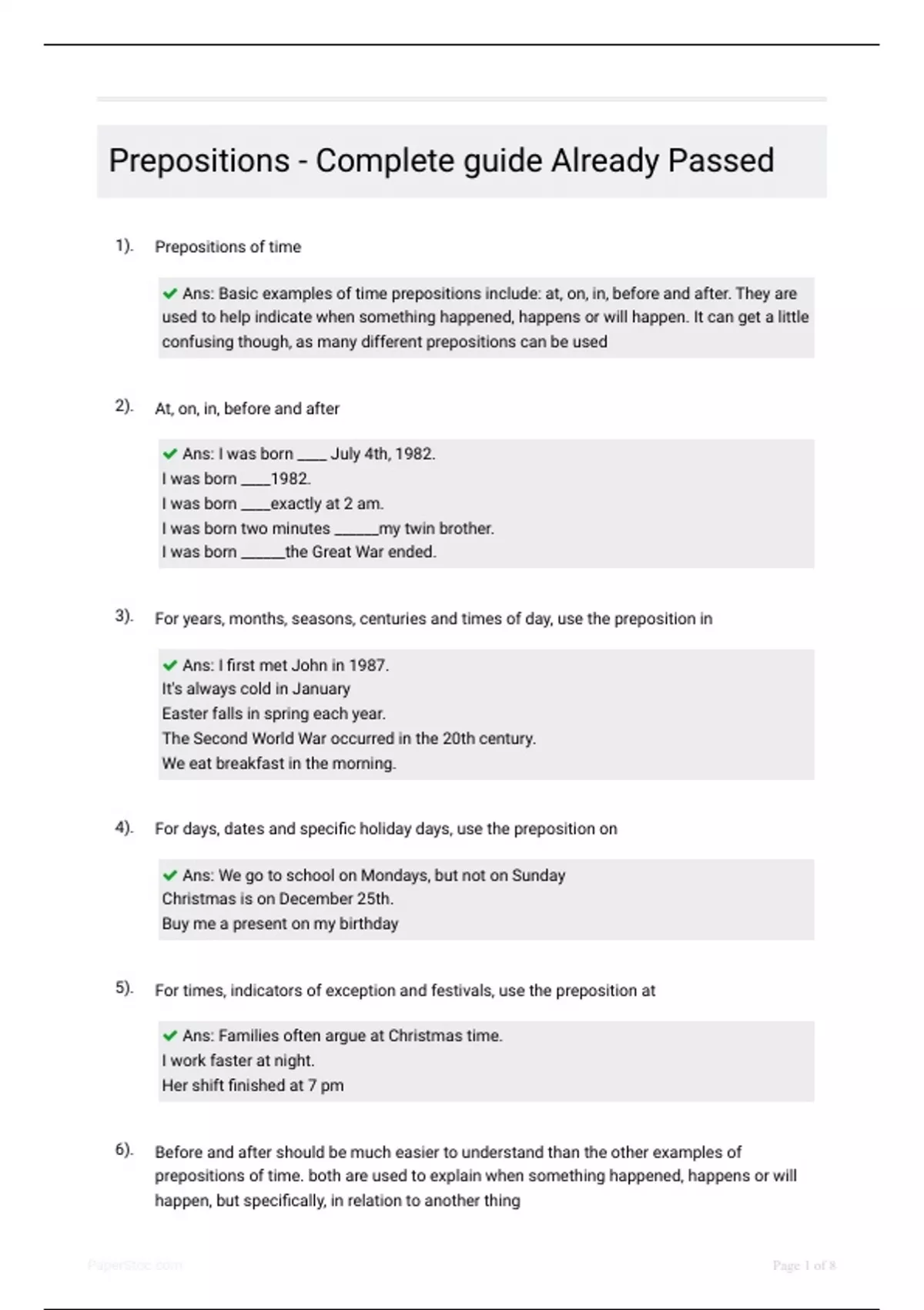 Prepositions Complete guide Already Passed - NU1426 - Stuvia US