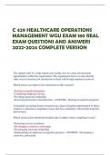 C 429 HEALTHCARE OPERATIONS MANAGEMENT WGU EXAM 180 REAL EXAM QUESTIONS AND ANSWERS 2022-2024 COMPLETE VERSION