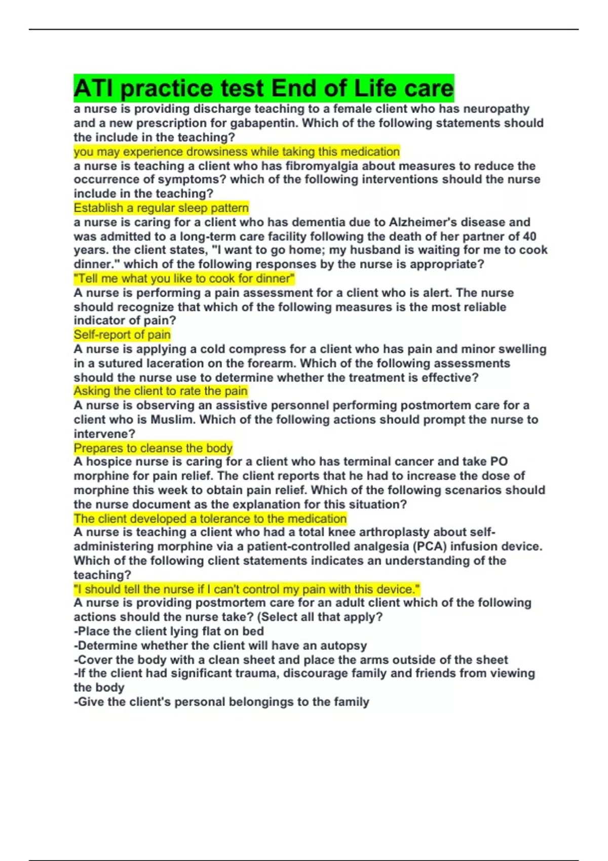 ATI practice test End of Life care - ATI End of Life care - Stuvia US