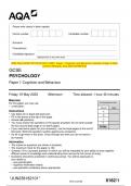 2023 AQA GCSE PSYCHOLOGY 8182/1 Paper 1 Cognition and Behaviour Question Paper & Mark scheme (Merged) June 2023 [VERIFIED]