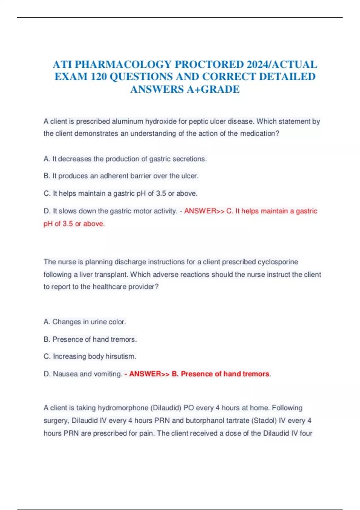 ATI PHARMACOLOGY PROCTORED 2024/ACTUAL EXAM 120 QUESTIONS AND CORRECT ...
