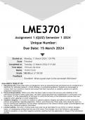 LME3701 Assignment 1 (ANSWERS) Semester 1 2024 - DISTINCTION GUARANTEED
