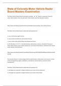 State of Colorado Motor Vehicle Dealer Board Mastery 52 Examination Questions with 100&percnt; Correct Answers &vert; Verified &vert; Updated 2024