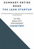 Summary entire book The Lean Startup English / Eric Ries / 9781524762407 
