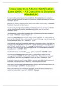 Texas Insurance Adjuster Certification Exam &lpar;2024&rpar; &ndash; All Questions & Solutions &lpar;Graded A&plus;&rpar;