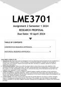LME3701 Assignment 3 FINAL (RESEARCH PROPOSAL ANSWERS) Semester 1 2024 - DISTINCTION GUARANTEED
