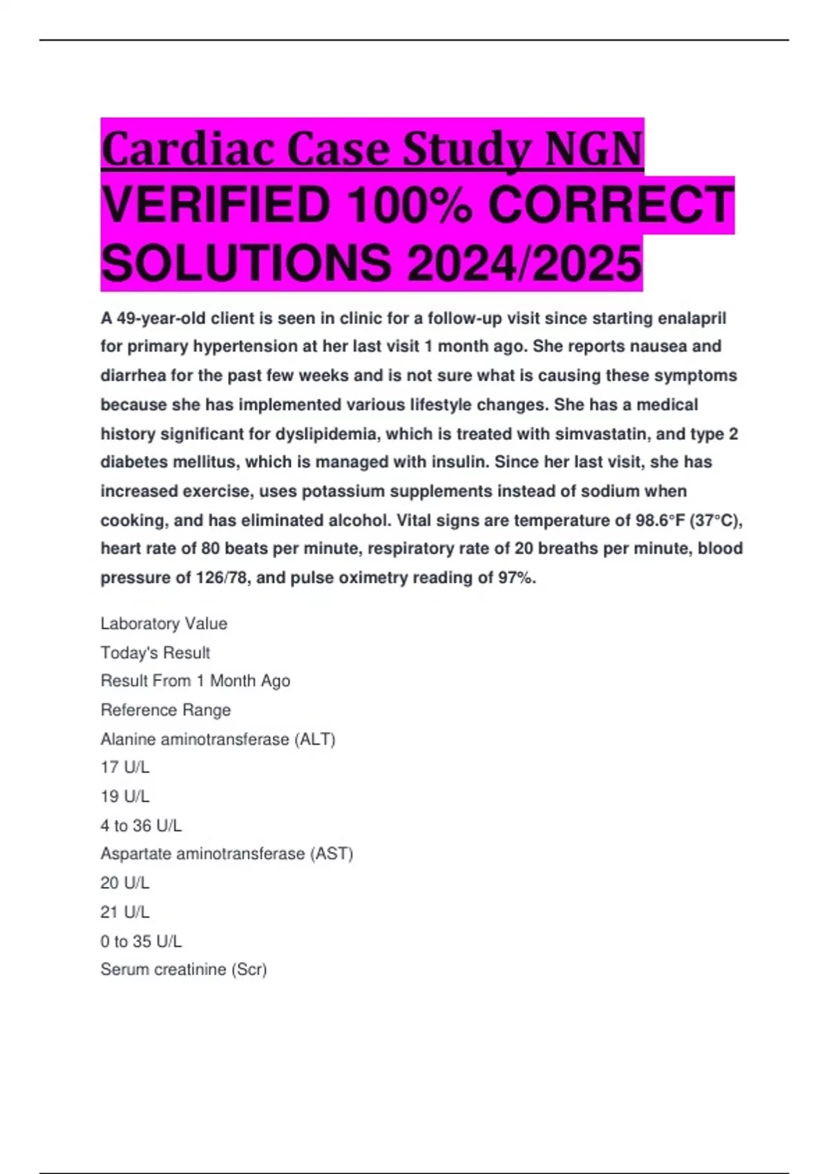 BEST REVIEW Cardiac Case Study NGN VERIFIED 100% CORRECT SOLUTIONS 2024 ...