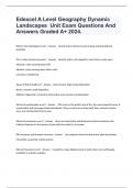Edexcel A Level Geography Dynamic Landscapes  Unit Exam Questions And Answers Graded A+ 2024.