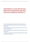 HESI MODULE 10 with NUR ACTUAL  EXAM WITH QUESTIONS AND WELL  DETAILED ANSWERS [GRADED A+