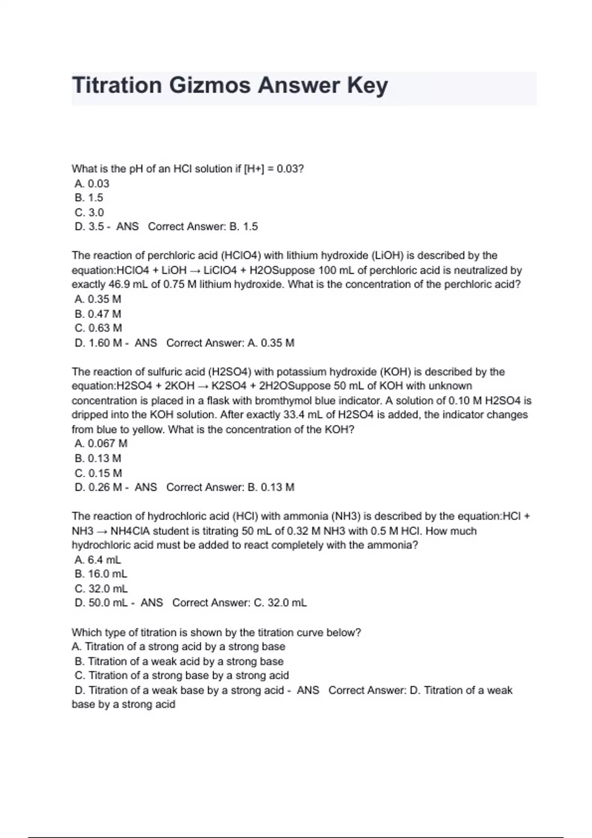 Titration Gizmos Answer Key Exam Questions And Answers Student