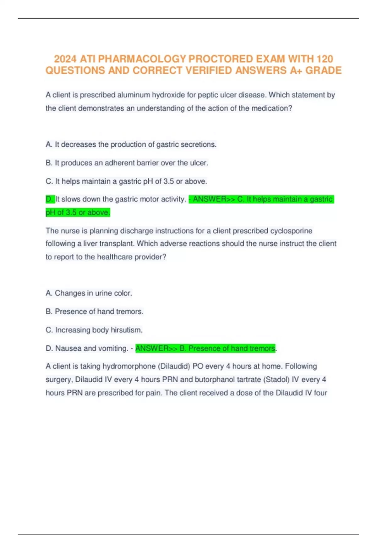 2024 ATI PHARMACOLOGY PROCTORED EXAM WITH 120 QUESTIONS AND CORRECT ...
