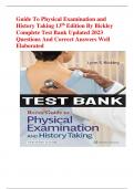 Guide To Physical Examination and History Taking 13th Edition By Bickley Complete Test Bank Updated 2023 Questions And Correct Answers Well Elaborated