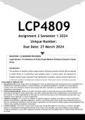 LCP4809 Assignment 2 (ANSWERS) Semester 1 2024 (202148)- DISTINCTION GUARANTEED