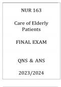 NUR 163 CARE OF ELDERY PATIENTS FINAL EXAM Q & A 2024 HONDROS.