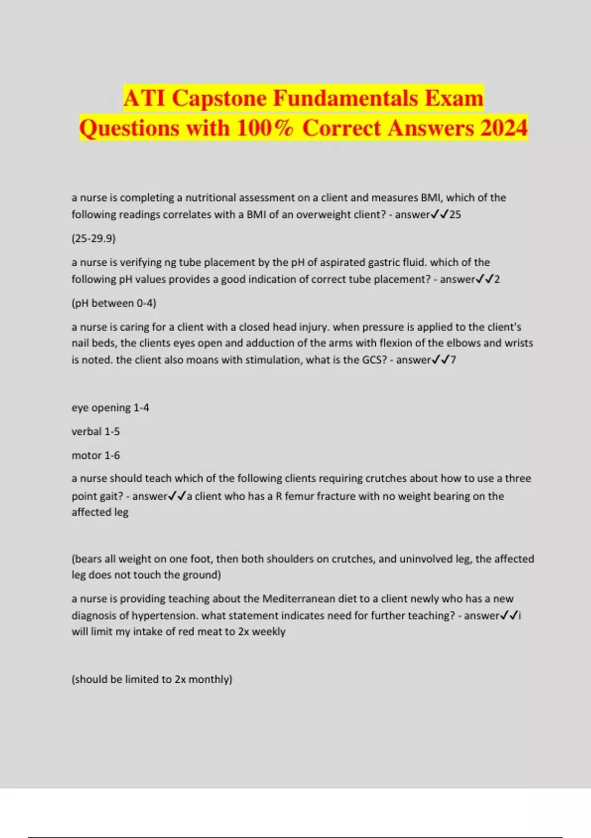 ATI Capstone Fundamentals Exam Questions with 100% Correct Answers 2024 ...