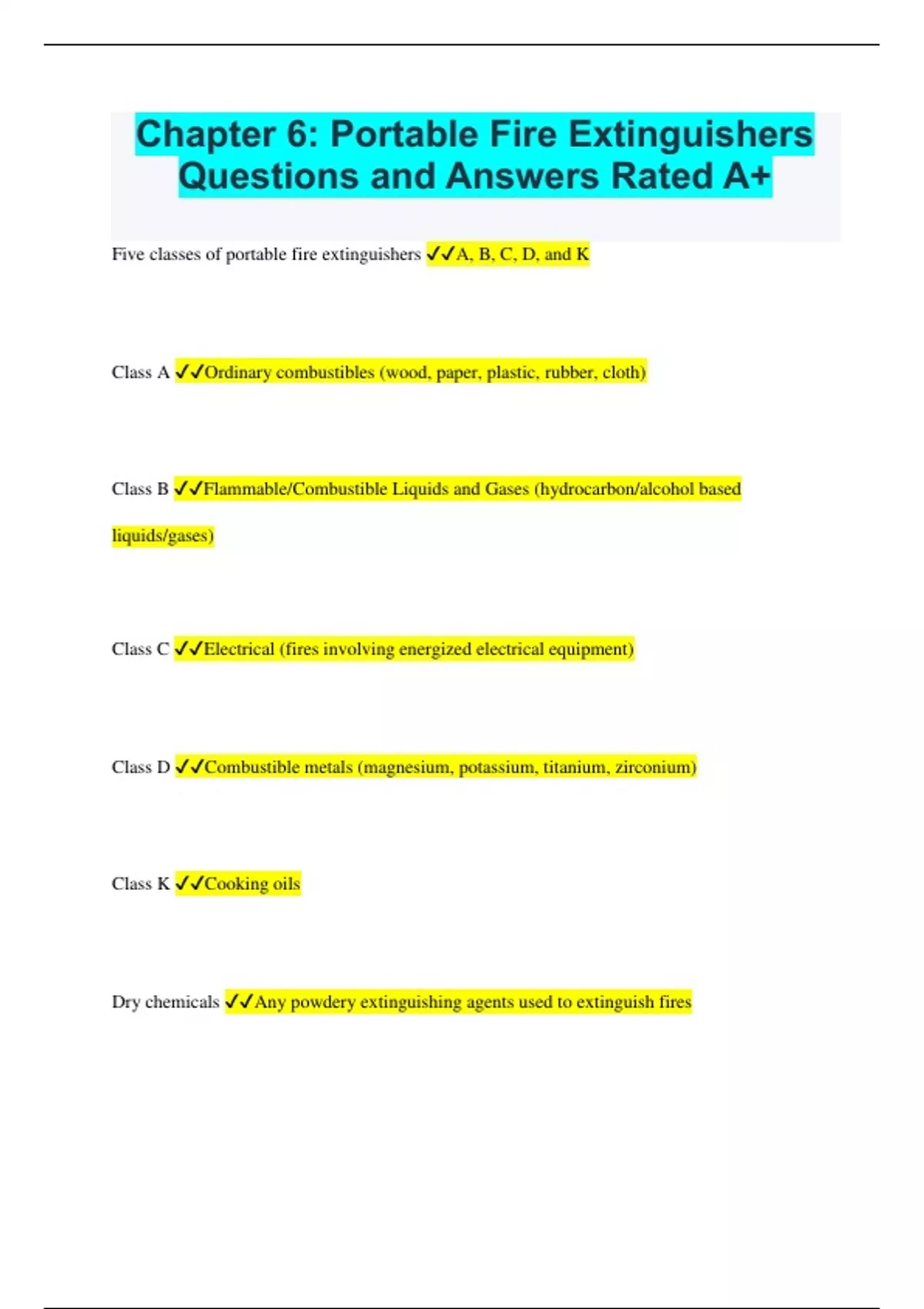 Chapter 6 Portable Fire Extinguishers Questions and Answers Rated A+ Chapter 6 Portable Fire
