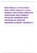 Math Midterm 2 Finite Math &sol; Math 19000 midterm 2 review NEWEST 2024 EXAM COMPLETE QUESTIONS AND CORRECT DETAILED ANSWERS WITH RATIONALES VERIFIED ANSWERS ALREADY GRADED A&plus;