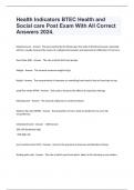 Health Indicators BTEC Health and Social care Post Exam With All Correct Answers 2024