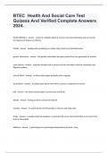 BTEC  Health And Social Care Test Quizess And Verified Complete Answers 2024&period;