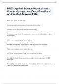 BTEC Applied Science Physical and Chemical properties  Exam Questions And Verified Answers 2024.