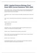 BTEC  Applied Science Biology Final Exam With Correct Solutions 100&percnt; 2024&period;