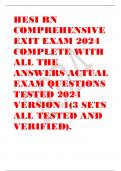 HESI RN COMPREHENSIVE EXIT EXAM 2024 COMPLETE WITH ALL THE ANSWERS ACTUAL EXAM QUESTIONS TESTED 2024 VERSION 1(3 SETS ALL TESTED AND VERIFIED).