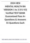 2024 HESI MENTAL HEALTH RN VERSION 1 to 3 (V1-V3) Verified TEST BANK Guaranteed Pass A+ Questions & Answers 55 Questions Each
