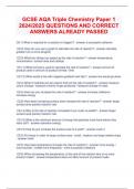 LATEST GCSE AQA Triple Chemistry Paper 1 2024/2025 QUESTIONS AND CORRECT ANSWERS ALREADY PASSED