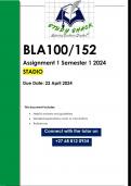 BLA100 /  BLA152 Assignment 1 (QUALITY ANSWERS) Semester 1 2024 - DUE 22 April 2024