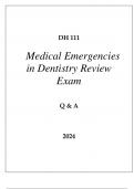 DH 111 MEDICAL EMERGENCIES IN DENTISTRY REVIEW EXAM Q & A 2024 HERZING