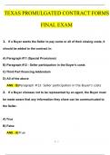 Texas Promulgated Contract Forms final exam 2024 Questions & Answers | with 100% Correct Answers | Updated & Verified